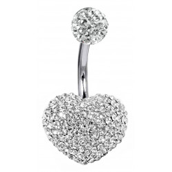 Stainless Steel Heart 3D Belly Bar with CZ  Crystals - Quality tested by Sheffield Assay Office England