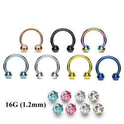 Horseshoe  Barbell - Septum Ring/ 16G (1.2mm) Cartilage PA Circular Barbell - with Multi Crystal Replacement Balls - Quality tested at Sheffield Assay England