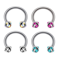 Multi Stone Circular Barbell - Horseshoe PA Ring - Thickness 16G , 14G - Quality tested at Sheffield Assay England