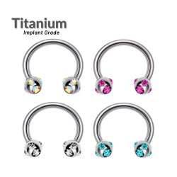 Multi Stone Titanium Circular Barbell - Horseshoe PA Ring - Thickness 16G ,14G - Quality tested at Sheffield Assay England