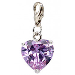 Silver CZ  Crystals Heart Charm Heart with Spring Spring Lobster Clasp