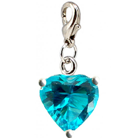 Silver CZ  Crystals Heart Charm Heart with Spring Spring Lobster Clasp