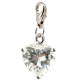 Silver CZ  Crystals Heart Charm Heart with Spring Spring Lobster Clasp