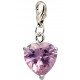 Silver CZ  Crystals Heart Charm Heart with Spring Spring Lobster Clasp