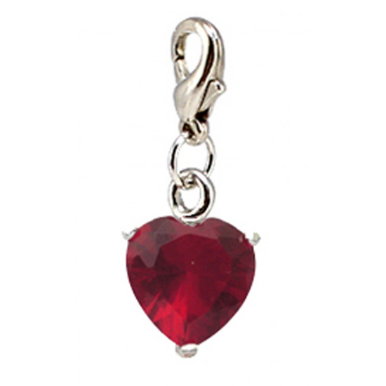 Silver CZ  Crystals Heart Charm Heart with Spring Spring Lobster Clasp