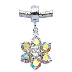 Sterling Silver Flower Design Charm with CZ  Crystal for  Bracelets
