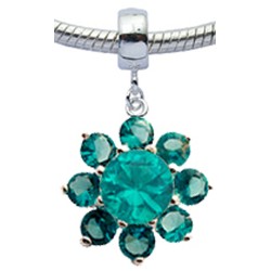 Sterling Silver Flower Design Charm with CZ  Crystal for  Bracelets