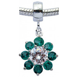 Sterling Silver Flower Design Charm with CZ  Crystal for  Bracelets