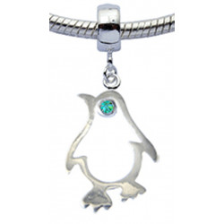 Silver Penguin Design Charm for  Pandora Bracelet with CZ  Crystals