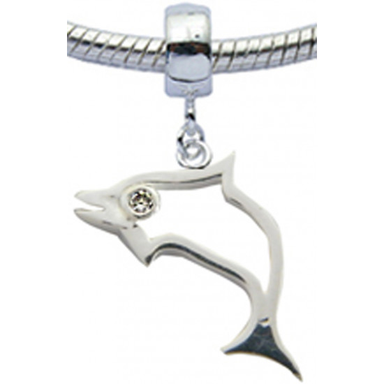 Silver Dolphin Charm with CZ  Crystals- Fits All Pandora Bracelets