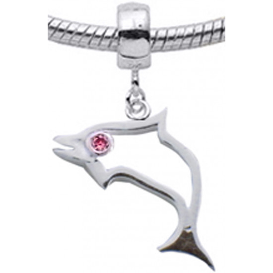 Silver Dolphin Charm with CZ  Crystals- Fits All Pandora Bracelets