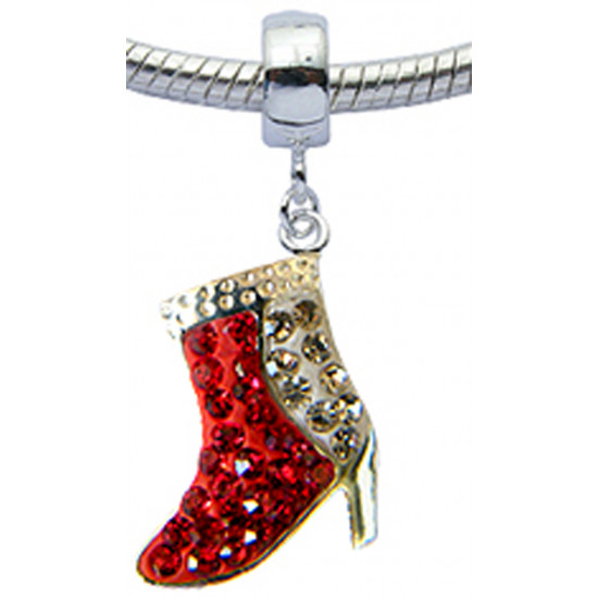 Silver Boots Design Charm with CZ  Crystals for  Pandora Bracelet 