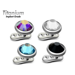 Titanium Dermal Anchor - Micro Dermal Skin Piercing with top Gem Pyramid Crystal - Flat Bottom 3 Holes - 14g (1.6mm) internal threading connector - Quality Tested by Sheffield Assay Office England