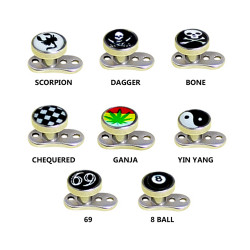 Dermal Anchor Body Jewelry Piercing - Micro Dermal Skin Piercing - 316L Steel - 16G (1.2mm) with Top Logos and Symbols - Quality Tested by Sheffield Assay Office England