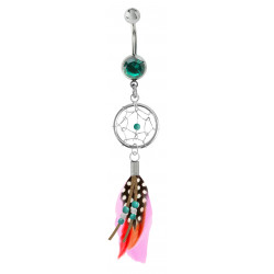 Silver Dreamcatcher Feather Belly Bars with Genuine Stone Beads and Plumage Bird Feathers.