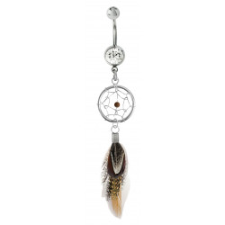 Silver Dreamcatcher Feather Belly Bars with Genuine Stone Beads and Plumage Bird Feathers.