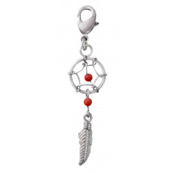 Silver Dreamcatcher One Feather Charms with Genuine Stone Beads and Spring Lobster Clasp for European Bracelets