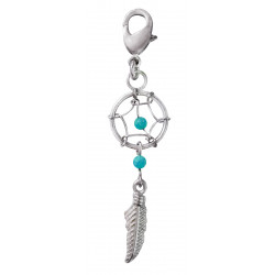 Silver Dreamcatcher One Feather Charms with Genuine Stone Beads and Spring Lobster Clasp for European Bracelets