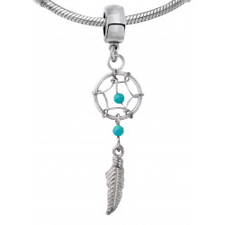 Silver Dreamcatcher One Feather Charms Pendant with Genuine Stone Beads for European Bracelets and Necklace