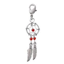 Silver Dreamcatcher Charms with Genuine Stone Beads and Spring Lobster Clasp for European Bracelets and Keychains