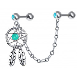 Hand Made Silver Dreamcatcher Ear-Cuff Earrings with Genuine Stone Beads That Comes in Coral, Turquoise, Onyx, Lapis and White