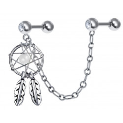 Hand Made Silver Dreamcatcher Ear-Cuff Earrings with Genuine Stone Beads That Comes in Coral, Turquoise, Onyx, Lapis and White