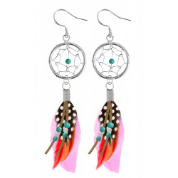 Silver Dreamcatcher Earrings or Pendant with Genuine Stone Beads and Plumage Bird Feathers.