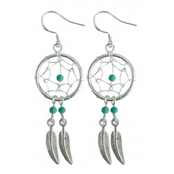 Silver Dreamcatcher Earrings with Genuine Stone Beads That Comes in Coral, Turquoise, Onyx, Lapis and White.
