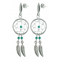 Silver Dreamcatcher Stud Earrings with Genuine Stone Beads That Comes in Coral, Turquoise, Onyx, Lapis and White.