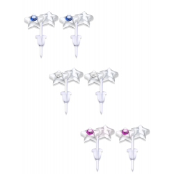 Hypo Allergic Plastic Post Star Stud Earrings - You Get 3 Pair Each Color