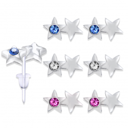 Hypo Allergic Plastic Post Star Stud Earrings - You Get 3 Pair Each Color