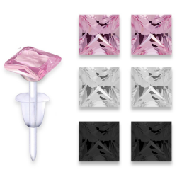 Solitaire Square Plastic Post Stud Earrings - You Get 3 Pair Each Color