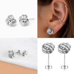 Silver Round Knot Stud Earrings for Women - Add a timeless accent to any look - Also Available in Gold and Rose Gold Plating