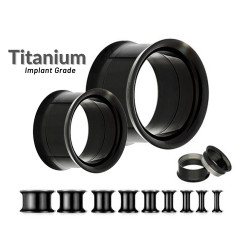 Titanium Double Flared Black Eyelet Tunnel Ear Stretcher Plug - Expander Body Piercing - Quality tested at Sheffield Assay England