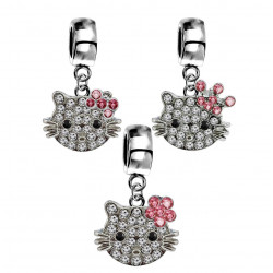 Silver Hello Kitty Charm with CZ Crystals Stones - Fits Pandora and European Bracelets - Available in 3 different styles