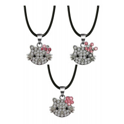 Silver Hello Kitty Pendant, Necklace - Hello Kitty logo Studded with CZ Crystal Stones - Available in 3 Different Styles