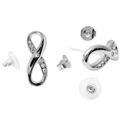 Infinity Stud Earrings - Eternal Design Earrings - 925 Sterling Silver - CZ Crystals - Silver, Gold and Rose Gold