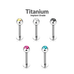 Titanium G23 Lip Labret with Gem Ball - Various Sizes - Quality tested by Sheffield Assay Office England