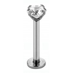 Surgical Steel Labret Unisex Piercing with Top Gem CZ Crystal - Available in Black and Silver Colors Various Sizes - Quality tested by Sheffield Assay Office England