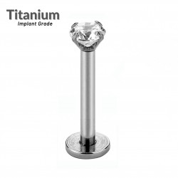 Titanium Labret Body Jewelry Piercing with Top Gem CZ Crystal - Internally Threaded - Available in Black and Silver Colors Various Sizes - Quality tested by Sheffield Assay Office England