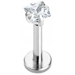 Surgical Steel Labret Piercing with Cubic Zirconia Clear Crystals - Various Sizes - Quality tested by Sheffield Assay Office England