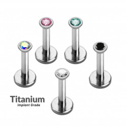 Titanium Labret Lip Piercing with CZ Crystals Internally Threaded Push Ball- Various Sizes - Quality tested by Sheffield Assay Office England