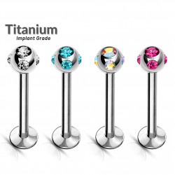 Titanium Labret Lip Body Piercing -  Multi Crystal Stone CZ Crystals -Size 1.2MM / 16G - Quality tested by Sheffield Assay Office England