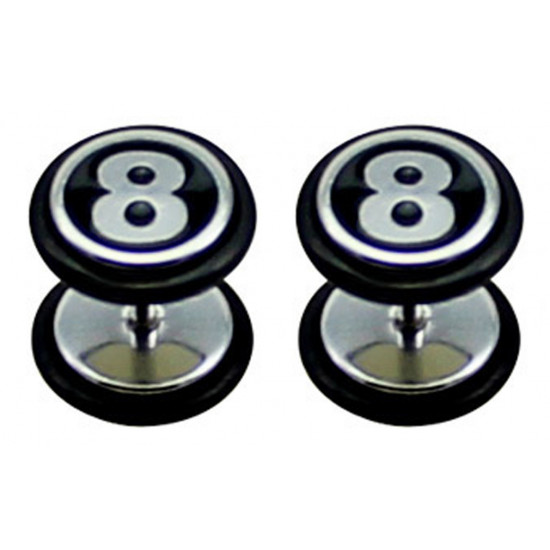 Fake Plugs with black rubber O ring - Pair of 2 pieces Fake Plugs - Comes in Various Designs - 8Ball - Skull and Yin Yang - Size 8MM - Quality Tested by Sheffield Assay Office in England.