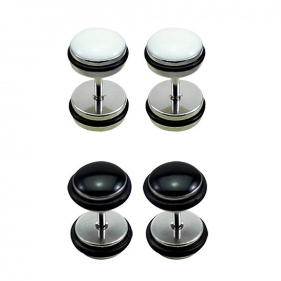 Fake Plugs with black rubber O ring - Pair of 2 pieces Fake Plugs - Black and White - Size 8MM - Quality Tested by Sheffield Assay Office in England.