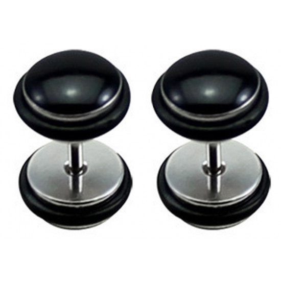 Fake Plugs with black rubber O ring - Pair of 2 pieces Fake Plugs - Black and White - Size 8MM - Quality Tested by Sheffield Assay Office in England.