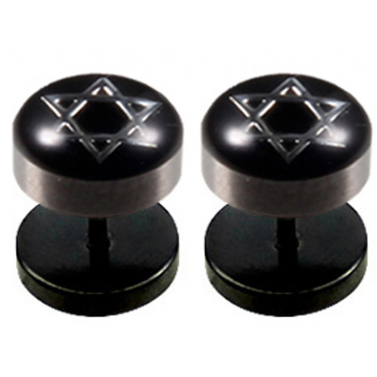 Black Fake Plugs Earrings - Pair Of (2 Pieces) Surgical Steel 316L- Various Designs- Size 6MM - Quality Tested by Sheffield Assay Office in England.