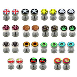 Fake Plugs - 2 pieces Illusion Plugs - Comes in Various Designs and Pattern - Size 8MM - Quality Tested by Sheffield Assay Office in England.