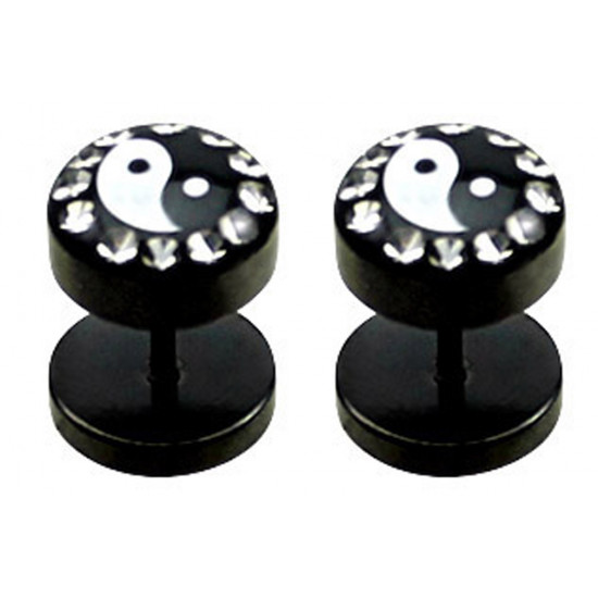 Black Fake Plugs - Pair of 2 pieces Fake Plugs - Comes in Various Designs - Moon, Scorpion, Yin Yang - Size 8MM - Quality Tested by Sheffield Assay Office in England.