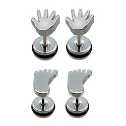 Plugs Fake Palm Hand and Feet with black rubber O ring - Pair of 2 pieces Fake Plugs Earrings - Surgical Steel 316L  - Quality Tested by Sheffield Assay Office in England.